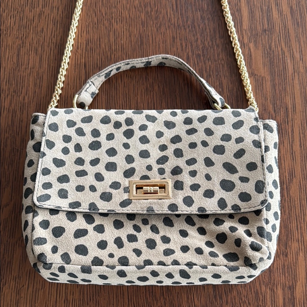 Marlon Chic Animal Print Italian Leather Handbag with Gold Chain